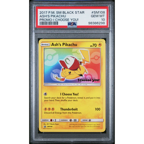 2017 POKEMON SUN & MOON PROMO ASH'S PIKACHU SM108 PSA 10