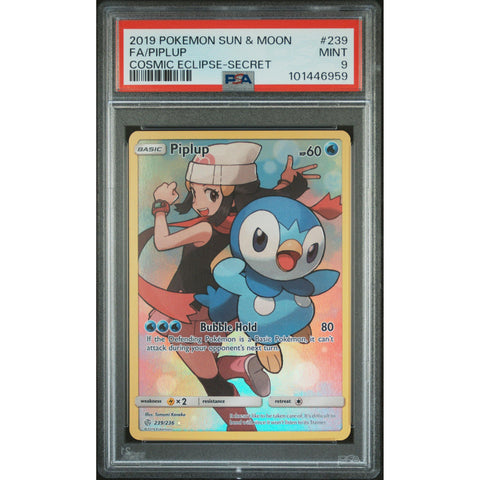 2019 POKEMON COSMIC ECLIPSE PIPLUP SECRET 239/236 PSA 9