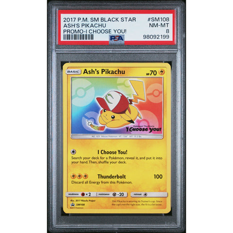 2017 POKEMON SUN & MOON PROMO ASH'S PIKACHU SM108 PSA 8