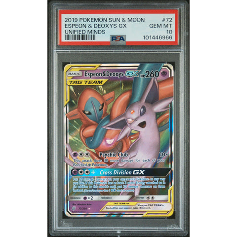 2019 POKEMON UNIFIED MINDS ESPEON & DEOXYS 72/236 PSA 10