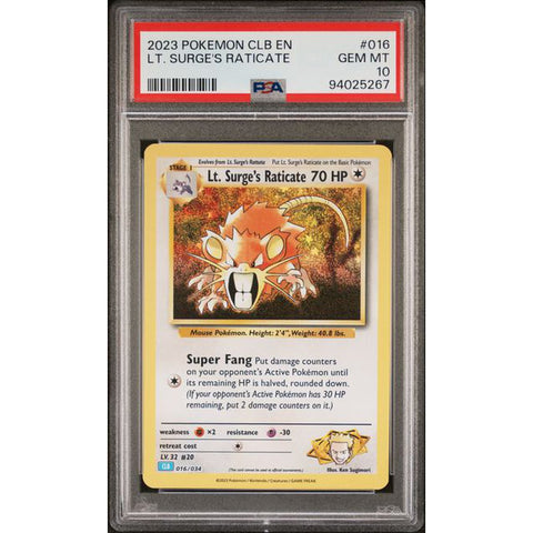 2023 POKEMON CLASSIC COLLECTION LT. SURGE'S RATICATE 016/034 PSA 10