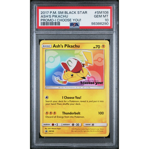 2017 POKEMON SUN & MOON PROMO ASH'S PIKACHU SM108 PSA 10