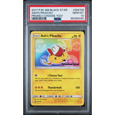 2017 POKEMON SUN & MOON PROMO ASH'S PIKACHU SM108 PSA 10