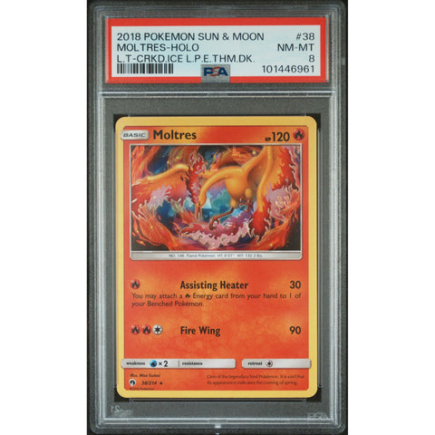 2018 POKEMON LOST THUNDER CRACKED ICE MOLTRES 38/214 PSA 8