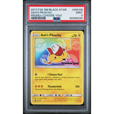 2017 POKEMON SUN & MOON PROMO ASH'S PIKACHU SM108 PSA 9