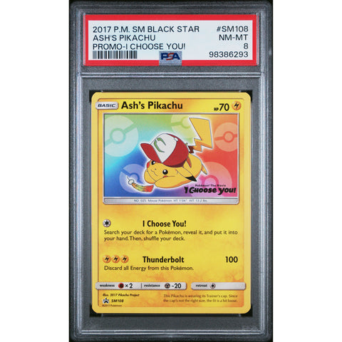 2017 POKEMON SUN & MOON PROMO ASH'S PIKACHU SM108 PSA 8