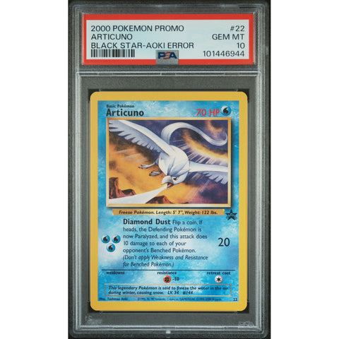 2000 POKEMON PROMO ARTICUNO TOSHINAO AOKI ERROR 22 PSA 10