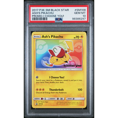 2017 POKEMON SUN & MOON PROMO ASH'S PIKACHU SM108 PSA 10