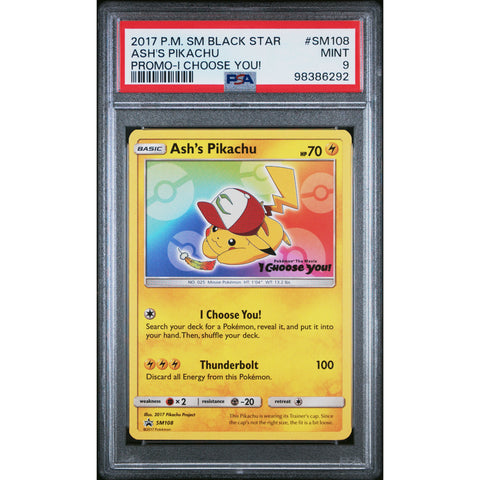 2017 POKEMON SUN & MOON PROMO ASH'S PIKACHU SM108 PSA 9