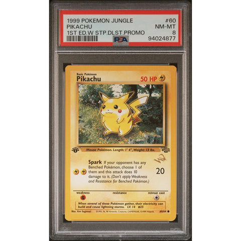 1999 POKEMON JUNGLE WIZARD STAMP PIKACHU 60/64 PSA 8