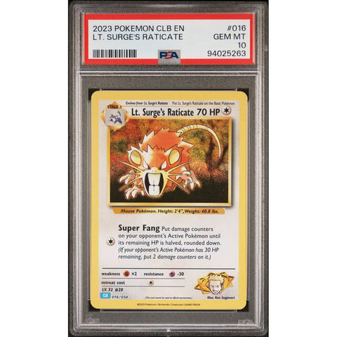 2023 POKEMON CLASSIC COLLECTION LT. SURGE'S RATICATE 016/034 PSA 10