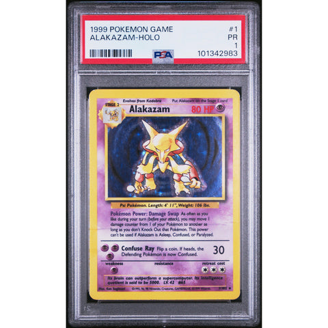 1999 POKEMON GAME ALAKAZAM 1/102 PSA 1