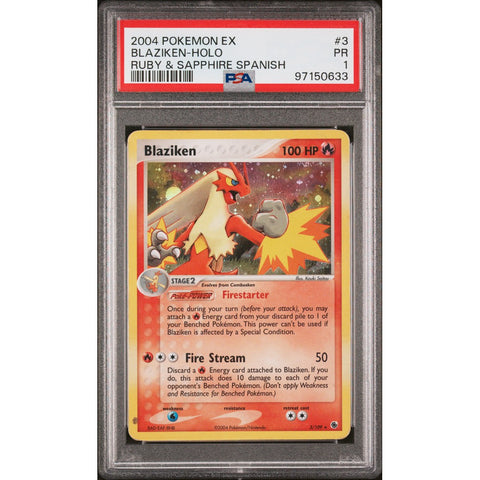 2004 POKEMON SPANISH RUBY & SAPPHIRE BLAZIKEN 3/109 PSA 1