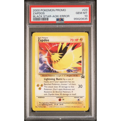 2000 POKEMON PROMO BLACK STAR ZAPDOS TOSHINAO AOKI ERROR 23 PSA 10