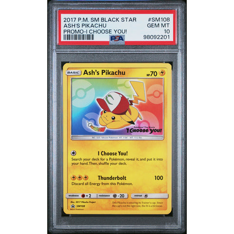 2017 POKEMON SUN & MOON PROMO ASH'S PIKACHU SM108 PSA 10