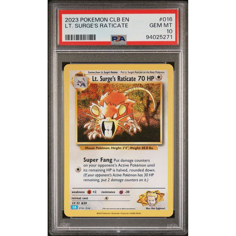 2023 POKEMON CLASSIC COLLECTION LT. SURGE'S RATICATE 016/034 PSA 10