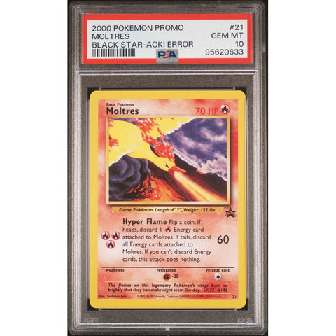 2000 POKEMON PROMO BLACK STAR 21 MOLTRES TOSHINAO AOKI ERROR 21 PSA 10