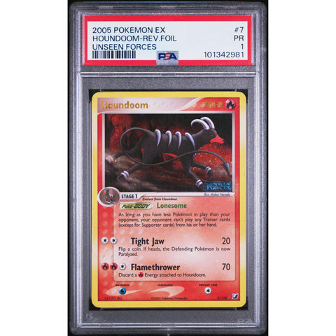 2005 POKEMON EX UNSEEN FORCES HOUNDOOM 7/115 PSA 1