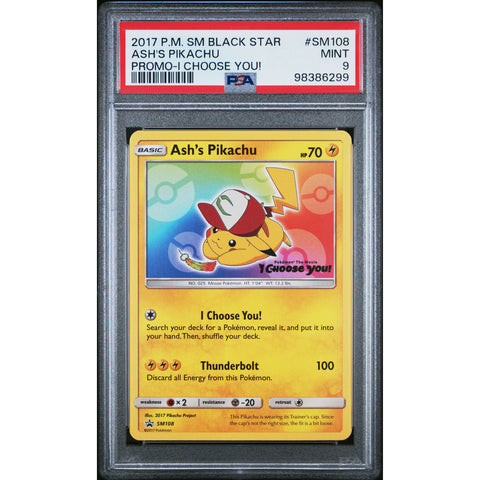 2017 POKEMON SUN & MOON PROMO ASH'S PIKACHU SM108 PSA 9