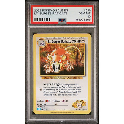 2023 POKEMON CLASSIC COLLECTION LT. SURGE'S RATICATE 016/034 PSA 10