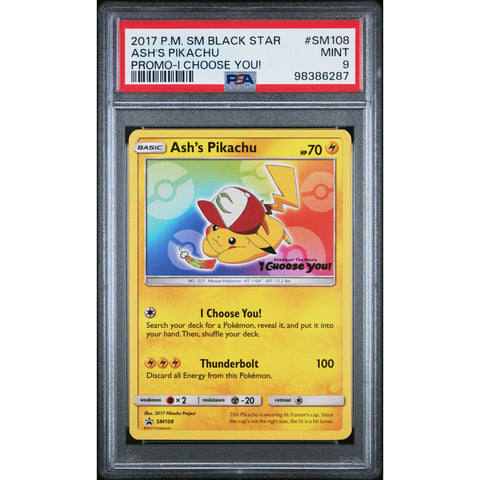 2017 POKEMON SUN & MOON PROMO ASH'S PIKACHU SM108 PSA 9