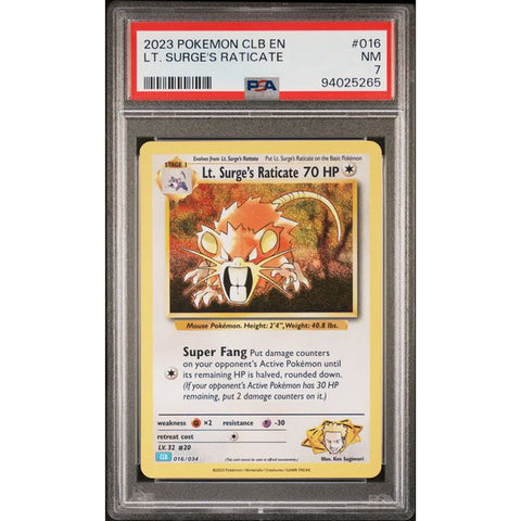 2023 POKEMON CLASSIC COLLECTION LT. SURGE'S RATICATE 016/034 PSA 7