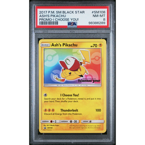 2017 POKEMON SUN & MOON PROMO ASH'S PIKACHU SM108 PSA 8