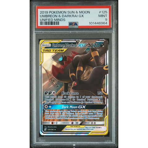 2019 POKEMON UNIFIED MINDS UMBREON & DARKRAI 125/236 PSA 9