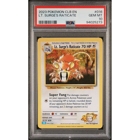 2023 POKEMON CLASSIC COLLECTION LT. SURGE'S RATICATE 016/034 PSA 10