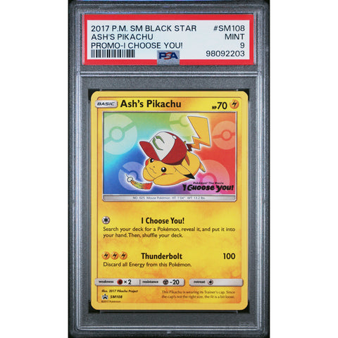 2017 POKEMON SUN & MOON PROMO ASH'S PIKACHU SM108 PSA 9