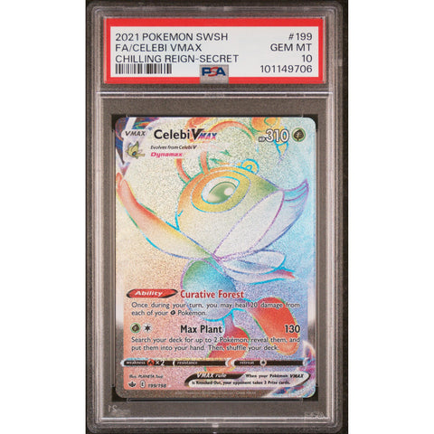 2021 POKEMON CHILLING REIGN CELEBI VMAX SECRET 199/198 PSA 10