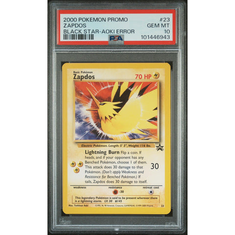 2000 POKEMON PROMO ZAPDOS TOSHINAO AOKI ERROR 23 PSA 10