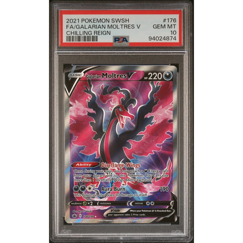 2021 POKEMON CHILLING REIGN GLARIAN MOLTRES 176/198 PSA 10