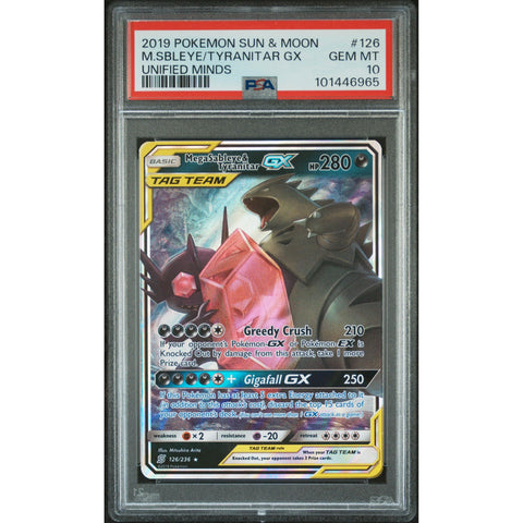 2019 POKEMON UNIFIED MINDS MEGA SABLEYE & TYRANITAR 126/236 PSA 10